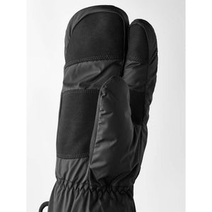Hestra black three finger ski mitten with reinforced palm