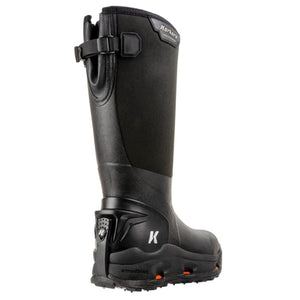 Korkers black rubber knee boot with rear strap and K logo