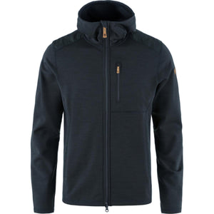 FjallRaven dark blue hooded fleece jacket with full zip and chest pocket