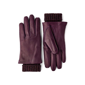 Hestra purple leather gloves with ribbed knit cuffs