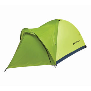 Black Diamond lime green dome tent with a dark blue base