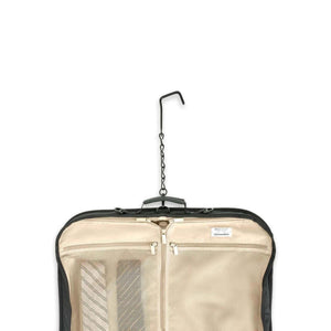 Briggs and Riley garment bag interior with mesh pockets and hanging hook