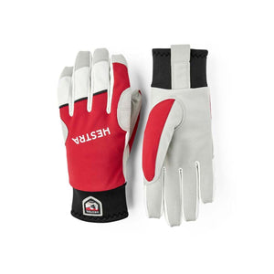 Hestra red and grey athletic gloves with black cuffs