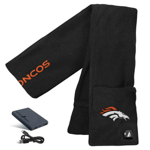 Denver Broncos ActionHeat battery powered heated fleece scarf with power bank and charging cable