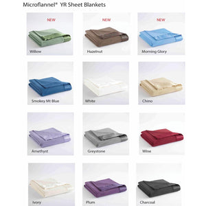 Shavel Microflannel sheet blanket color options including willow hazelnut morning glory smokey mt blue white and more