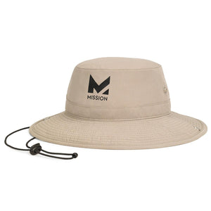 Beige Mission bucket hat with chin strap