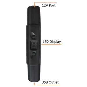 California Heat controller with labeled 12V port LED display and USB outlet
