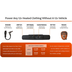 California Heat 12V battery features and specifications diagram