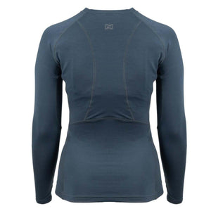 Back view of a blue long sleeve base layer top with N logo graphic