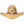Tan woven straw cowboy hat with a brown leather band and a circular metallic badge on the front