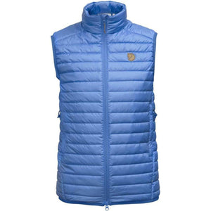 FjallRaven blue quilted puffer vest with full front zipper and high collar