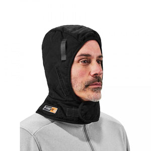 Man wearing a black N-Ferno flame resistant quilted winter hard hat liner
