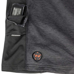 Fieldsheer heated garment with battery in pocket and power control button