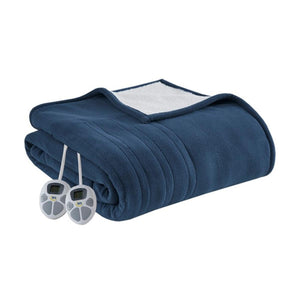 Serta navy blue heated electric blanket with two digital controllers