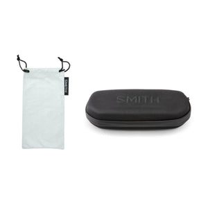 Smith Optics white microfiber drawstring pouch and black hard shell protective case
