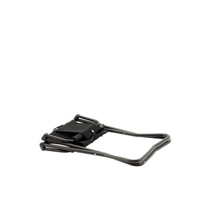 Black folding stool in a collapsed position