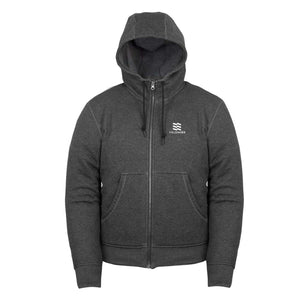 Mobile Warming charcoal grey zip up hooded sweatshirt with Fieldsheer logo