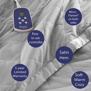 Shavel heated blanket with micro flannel fabric satin hem and digital controller