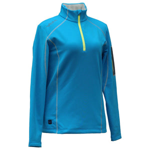 Volt blue long sleeve quarter zip athletic top with neon yellow zipper