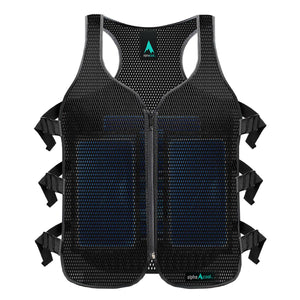 Alphacool black mesh cooling vest with blue inserts and side adjustment straps