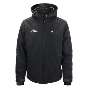 Black Denver Broncos hooded softshell jacket with team logo