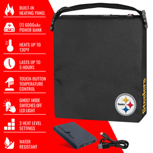 ActionHeat Steelers heated seat cushion with power bank and features list
