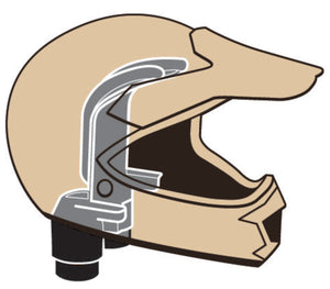 Cross section diagram of a motocross helmet showing internal visor mechanism
