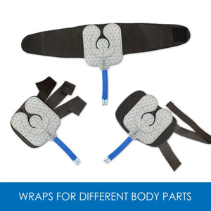 Polar Products cooling therapy wraps for various body parts with blue tubing connectors