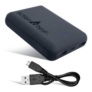 ActionHeat black portable power bank with USB charging cable