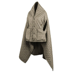Gobi Heat quilted tan poncho with front snap buttons and two patch pockets
