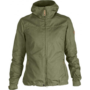 Fjallraven olive green hooded jacket with front zipper and side pockets