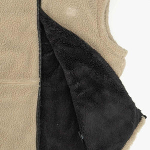 Mobile Warming tan fleece vest with black interior lining and zipper