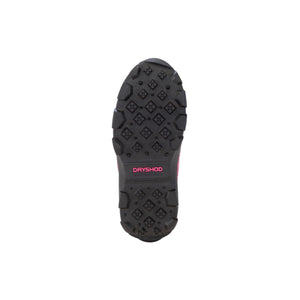 Black rubber outsole of a Dryshod boot with deep tread pattern