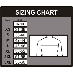 Gears Canada sizing chart showing chest measurements in inches for sizes extra small through triple extra large