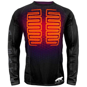 Aheata black long sleeve compression shirt with orange heating elements on the chest