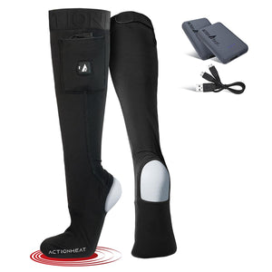 ActionHeat black stirrup socks with battery packs and charging cable