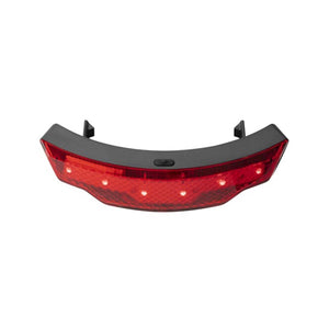 Curved red LED bicycle tail light with black housing