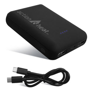 ActionHeat black portable power bank with USB charging cable