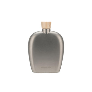 Snow Peak titanium flask with a wooden cap
