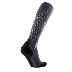 Therm-ic grey and black knee high performance ski sock with geometric pattern