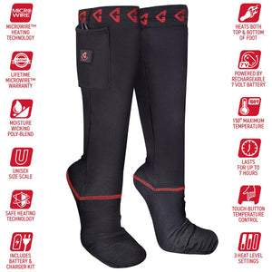 Gerbing black heated socks with battery pocket and feature icons