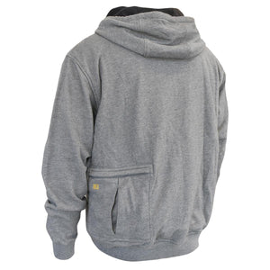 Back view of a grey DeWalt hooded sweatshirt with a large pocket