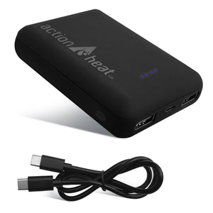 ActionHeat black portable power bank with charging cable