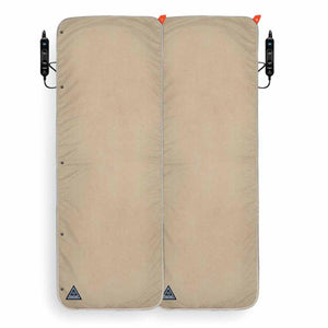 Two tan Ignik heated sleeping pads with attached digital controllers