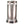 Cylindrical metal outdoor heater with ventilation slots and warning text