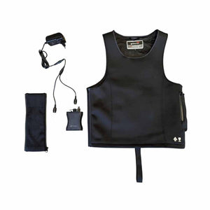 Glovii black heated vest with battery pack and power charger