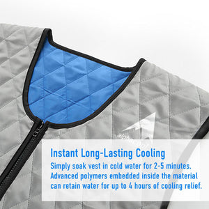 AlphaCool quilted cooling vest with blue interior and zipper closure