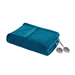 Folded teal electric heated blanket with two digital controllers