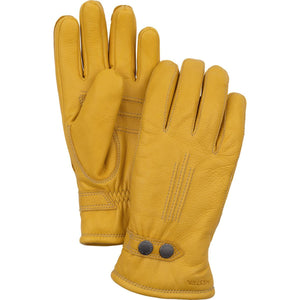 Hestra yellow leather gloves with button closure