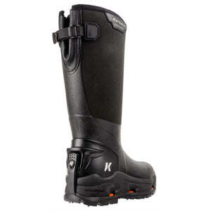 Korkers black waterproof rubber boot with rear adjustable strap and omnitrax sole system